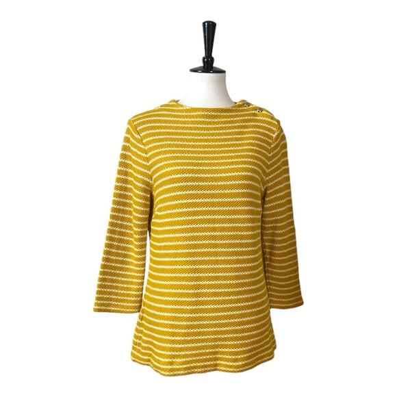 Talbots Sweater High Neck 3/4 Sleeves Knit Yellow Stripe Women’s Size Medium M - Picture 1 of 11